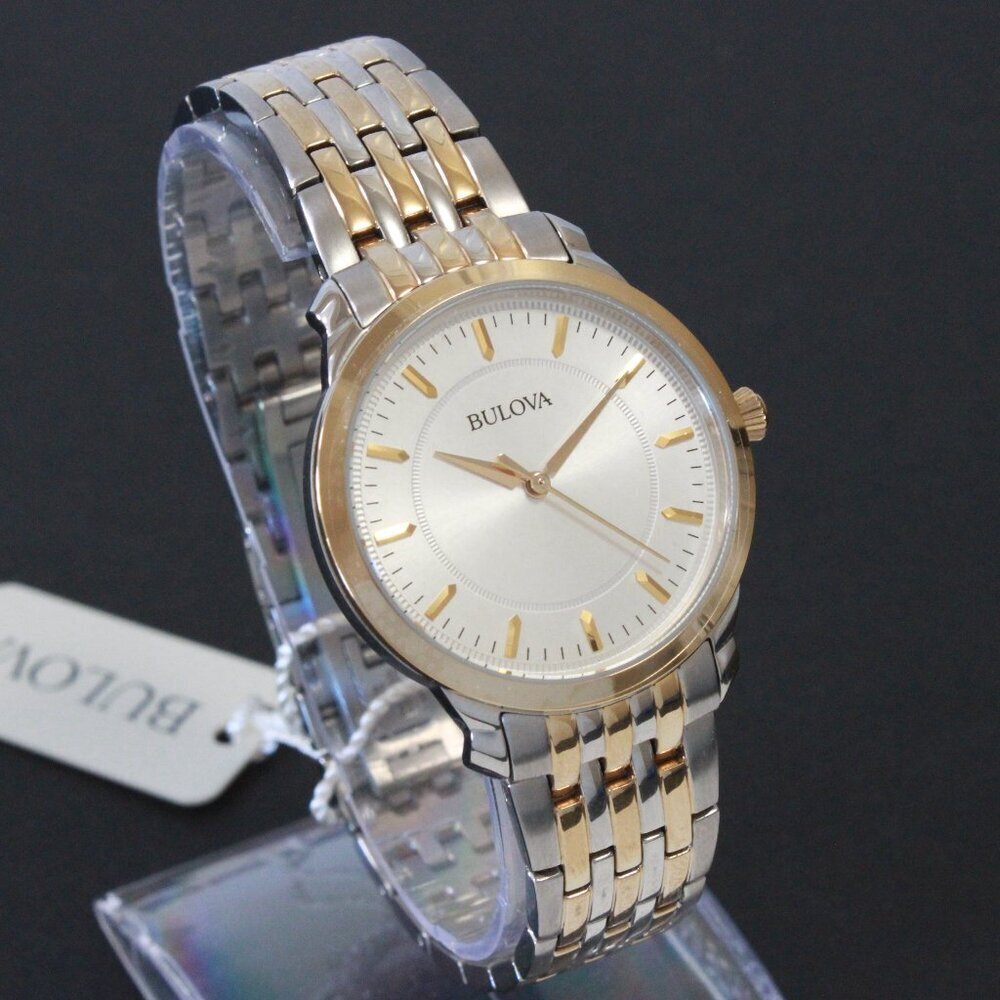 Bulova Ladies Classic Quartz Watch Two Tone Finish Raised Indices Bracelet 32mm - Picture 2 of 13
